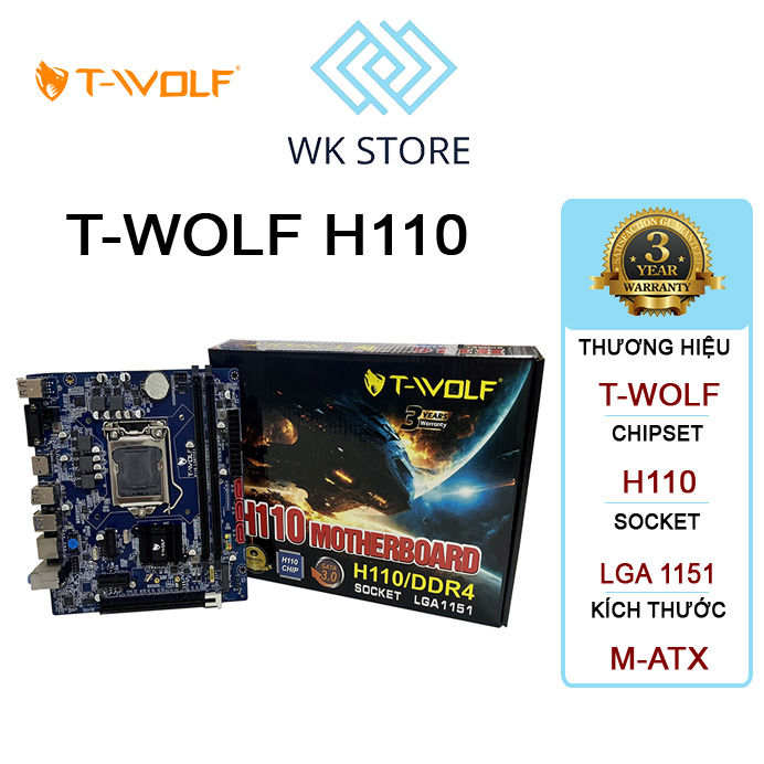 Bo mạch chủ Mainboard T-WOLF H110 VGA + HDMI -SSD Sata 3 Mới BH 36T