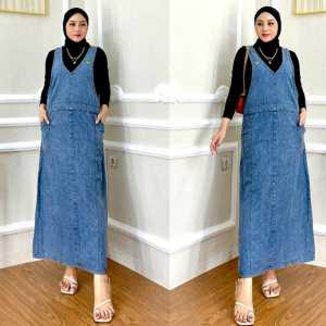 OVERALL JEANS ROK WANITA-GAMIS JEANS- OVERALL JEANS WANITA TERBARU-BAJU KODOK Baju Kodok Denim Nyamannya Maxi Dress Gamis Casual Rok Kuning Dark Grey Maroon Bahan Soft Jeans Bordir Asli - Lazada