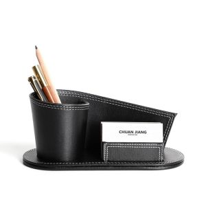 LIVELYN With Business Card Slot Leather Pen Holder Creative Multifunctional Business Card Stand Creative Leather Desk Organizer Holder Home Office