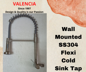 Valencia SUS304 Stainless Steel Wall mount Kitchen Sink Tap sink faucet Pull Out Sprayer Cold Water Single Handle Spring Satin Finish kepala paip air sinki