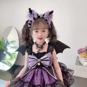 Kuromi Skirt Girls Summer Dress Children Sling Lolita Princess Dress Little Girl Clothes Puff Skirt