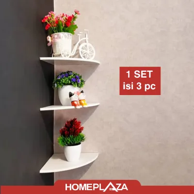Rak Sudut Vintage 1 Set isi 3 pcs Rak Ambalan Sudut Tempel Dinding Ruang Tamu