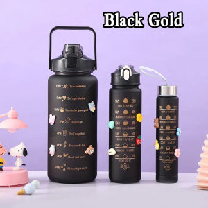 3in1 Set Gradient Water Bottle with Straw High Capacity Food Grade Water Bottle Cute Portable Scale Bottle Sports Fitness Specific Kettle Botol Air Budak 渐变水瓶三件套