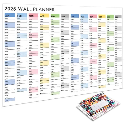 🚀 Boost Efficiency【✅ Easy Planning】📅2026 Planner Ready/English Wall Calendar 2026 Full Year Minimalist Design Yearly Schedule Organizer - Wall Calendar/Yearly Planner/Home Office/Desk Schedule