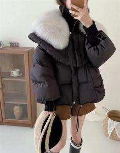 23 New Cross-Border Foreign Trade Winter Thickened Womens Fox Fur Shawl Big Fur Collar Mid-Length White Duck down Jacket ♢X1123