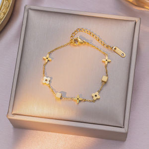 BESFOME Four Leaf Clover Bracelet for Woman 18K Gold Plated Stainless Steel Adjustable Bracelet Necklace
