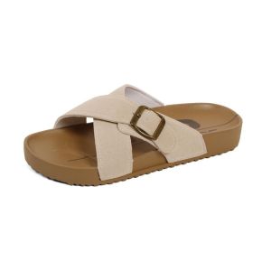 COLDIE Womens Peep Toe Sandals - Leather Cross Strap with Buckle Comfort Non-slip Open Toe Slippers For Women#WL773