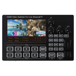 1080p 4 Channel Camera Live Broadcast HDMI Video Switcher with Screen Mic Line in Audio Mix UVC Video Capture Recording