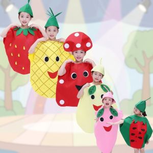 Kids Chef Apron Fruit Vegetable Print Adjustable Strap Kitchen Cooking Anti Stain Home Use