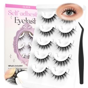 Self Adhesive Eyelashes Natural Look Wispy Press On Lashes No Glue Need Eyelashes 5 Pairs Reusable Cat Eye Self-adhesive False Lashes (B10)