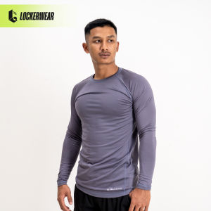 Baselayer Manset Lengan Panjang Olahraga Pria Kaos Long Sleeve Hitam Polos Rash Guard Compression Shirt Gym Fitness Running