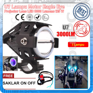 U7 Lampu Motor Eagle Eye Projector Lens Headlight LED 3000 Lumens 125W + Saklar