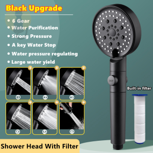 [SG Ready Stock]Detachable Setting Shower Head Handheld High Pressure 6 Mode One Button Stop Water Original Authenic