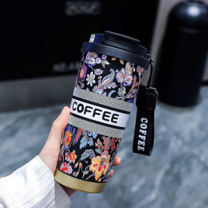 [Hot trend]Cốc giữ nhiệt COFFEE hoạ tiết hoa lá kèm ống hút tiện lợi