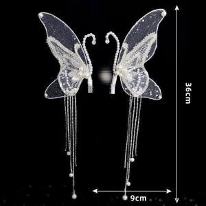 [COD] Man YingLie 2pcs Handmade Beaded Butterfly Tassel Hair Clip Bridal Wedding Dress Banquet Makeup Headband Hair Accessories Hairband Decor