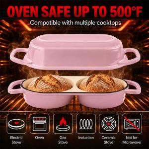 30cmDual-Slot Cast Iron Pot Cast Iron Pan Pot with Handles Gratin Dish Casserole Skillet Baker for Artisan Loaves Cakes