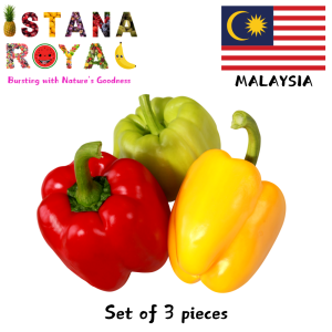 FRESH & CRUNCHY CAPSICUM BELL PEPPERS TRIO (RED YELLOW & GREEN) IMPORTED FROM MALAYSIA - 3 PCS - ISTANA ROYAL FRUITS
