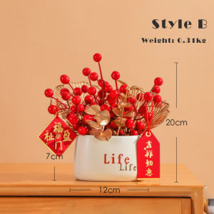 Vision Chinese Festive Decor Flower Spring Festival Red Fruit Arrangement CNY Desktop Artificial Flower Fortune Flower Bonsai Ornament Red Holly Fruit for CNY Decorations Wedding Floral Decoration Home Gifts