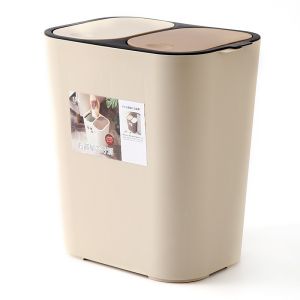 Plexor 15L Garbage Bin Kitchen Trash Can with Cover Double Layer for Dry and Wet Separation Plastic Double Recycling Waste Bin Twin Double Compartment Bin for Waste Separation for Waste Recycling for Kitchen Home