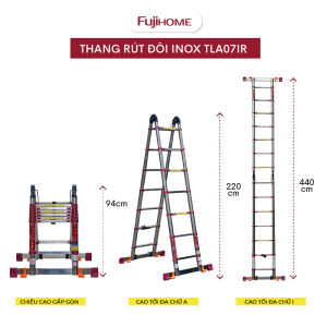 Thang inox rút gọn nhập khẩu FUJIHOME TLA09IR cứng cáp gấp 5 lần - Cao tối đa 56m có bánh xe tiện lợi - Bảo hành điện tử toàn quốc 24 tháng