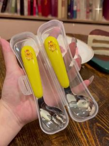 316 Stainless Steel Fork Spoon Childrens Bent Spoon Baby Learning Spoon Household Yuanbao Spoon