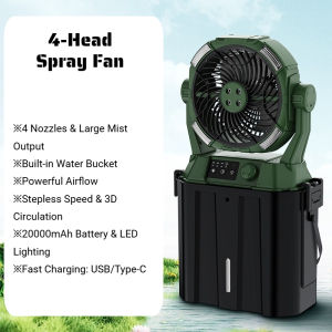 Termaya Outdoor Camping Fan Four-hole Spray Cooling Ultra Long-lasting 20000mAh USB Charging Portable Cooler Fan