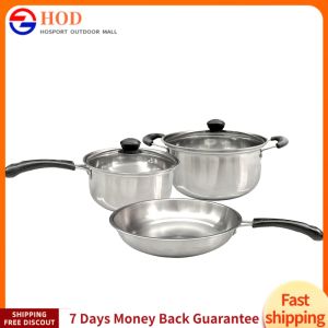 Heavy-Duty Stainless Steel 3-Piece Saucepan Set with Transparent Lids and Comfortable Handles for Daily Cooking