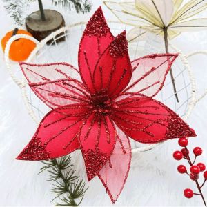 DIVATEN Sparkling Artificial Poinsettia Flower 30CM DIY Sequins Flower Colorful Wreath Decor Simulation Flowers Home Decor