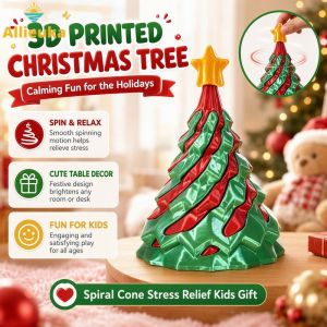 Allieuka Spiral Christmas Tree Fidget Toy 3D Printed Pull Up Twist Cone Stress Relief Desk Decor Gift