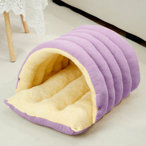 YOUYITIAOYU Warm Enclosed Cat Bed Removable Calming Pet Nest Cave Foldable Corduroy Fluffy Sleeping Bed Cats Small Dogs