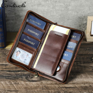 CONTACTS Genuine Leather Mens Clutch Bag Travel Passport Wallet Handbag Card Holders Large Capacity Family Passport Wallets