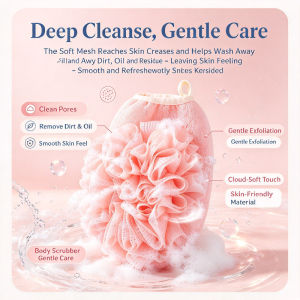 2 In 1 Exfoliating Bath Towel Shower Loofah Sponge Dual Sided Body Scrubber Soft Foaming Bathroom Accessories