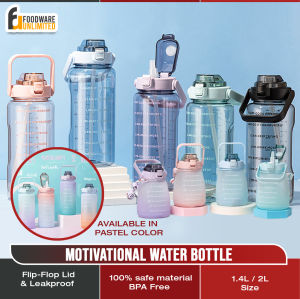 1.4L/2L Motivational Water Tumbler with Straw BPA Flip Lid and Leakproof Bottle