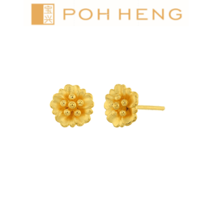 Poh Heng Jewellery 24K Danity Nemophila Earrings in Yellow Gold[Price By Weight]