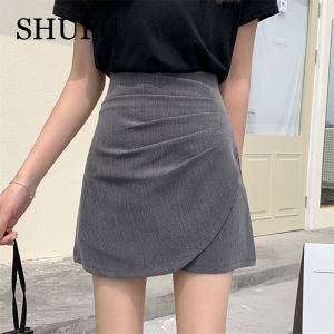 SHUFU 3523 Ready Stock korean style a line skirt for women plus size office cotton irregular mini skirts formal high waist skirt