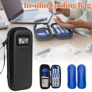 Portable Insulin Cooler Travel Case with Temperature Display Diabetic Case with 2 Reusable Ice Packs