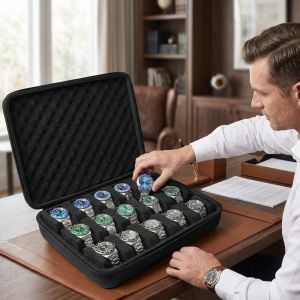 JPTD 8/ 15 Slot Watch Storage Box Hard Shell Anti Scratching Watch Organizer Multipurpose Foam Padding Wristwatch Holder Home Use