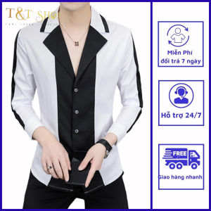 Áo sơ mi nam Áo sơ mi dài tay T&T phối 2 màu chủ đạo đen trắng chất vải có giãn nhẹ không nhàu không nhăn mã N22