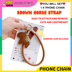 (READY STOCK) Tali Pendek Leather Fon Sarung Cute Horse Charm Fortune Bag Phone Chain Strap Hanging Wrist 可爱小马手机链