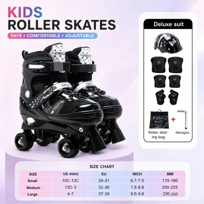 Kids Double Row Roller Skates with Full Protective Gear Set Adjustable Buckle Safe & Stable Pink