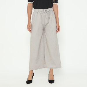 MINEOLA Tie Belt Straight Cut Wide Leg Cotton Pants (Celana Kulot Wanita Kekinian Korean Style)