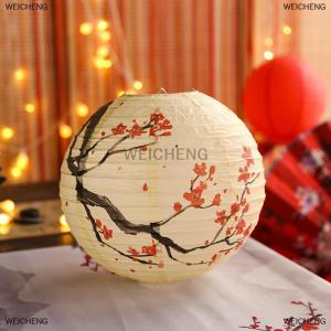 [COD] WEICHENG 30 35cm Plum Blossom Round Paper Lantern Lamp Shade Chinese Antique Paper Lantern New Year Paper Lampshade Home Decor