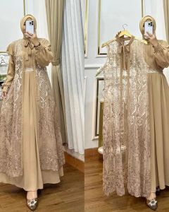 Gamis Set Outer Terpisah Nashita Dres BL Ceruty Babydoll Mix Brukat Dress Kondangan Busui Friendly Baju Seragaman Pernikahan Bridesmaid