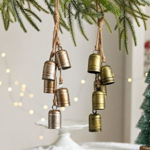 DIVATEN Iron Christmas Bell Ornament Jute Rope Retro Finished Hanging Bell Decor  Distressed Coating Vintage Bell Charm Christmas Tree Decor