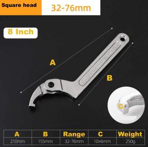 Chrome Vanadium C Spanner Tool Adjustable Hook Wrench Square head -3/4-2"(19-51mm) -1 1/4-3"(32-76mm)