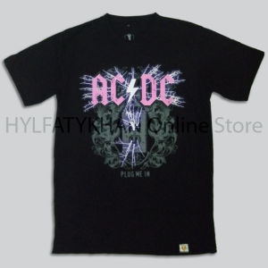 Kaos Band ACDC Plug Me In Logo Pink Musik Rock Legend Cotton Combed 24s Sablon Plastisol