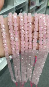 Natural Rose Quartz Faceted Irregular Cube 6.8mm