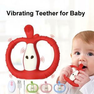 LETIGO Fruit Shape Vibrating Teether Soft Food Grade Silicone Chewy Sensory Toy  10-Speed Vibration Modes Baby Teether Toy for 6-12 months