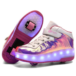 SUPERLI Size 29-40 Shoes with Wheels Luminous Sneakers Kids Led Shoes with USB Charging Two Wheels Led Light Roller Skate Shoes