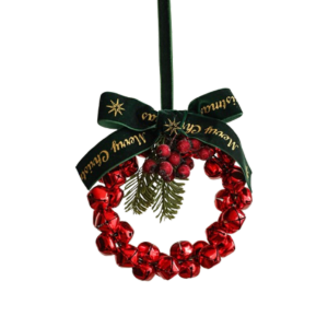 DUOJI Iron Christmas Bells Wreath DIY Wreath Handmade Christmas Chime Bells Bells Crafts Exquisite Bow Bells Wreath Pendant Home Living Room Decor
